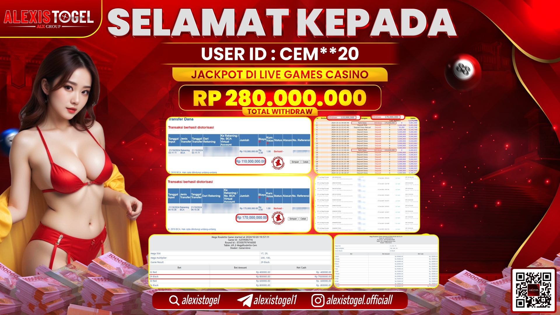 ALEXISTOGEL LIVE GAME CASINO RP.280.000.000 LUNAS