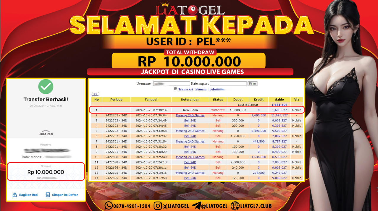 LIATOGEL - JACKPOT CASINO LIVE GAMES  RP 10.000.000,- LUNAS
