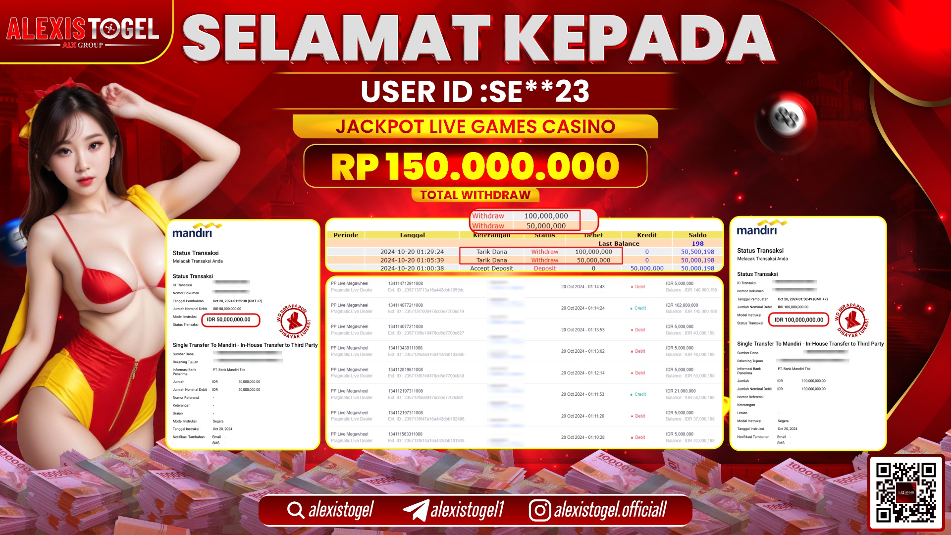 ALEXISTOGEL LIVE GAME CASINO RP.150.000.000 LUNAS