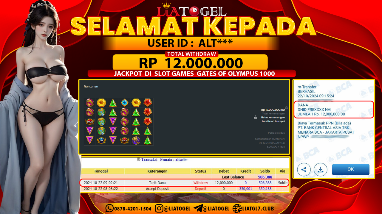 LIATOGEL - JACKPOT SLOT SUGAR RUSH 1000 GAMES  RP 12.000.000,- LUNAS