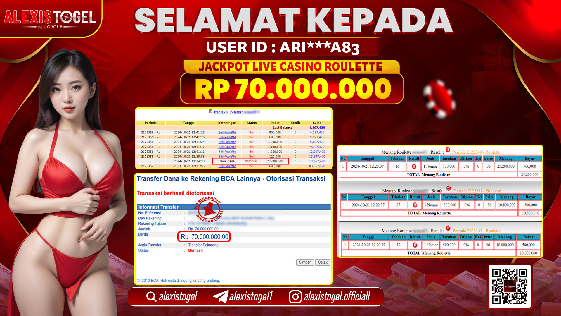 ALEXISTOGEL LIVE GAME ROULETTE RP.70.000.000 LUNAS