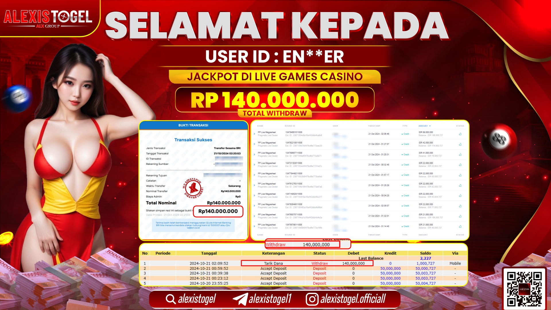 ALEXISTOGEL LIVE GAMES CASINO RP.140.000.000 LUNAS