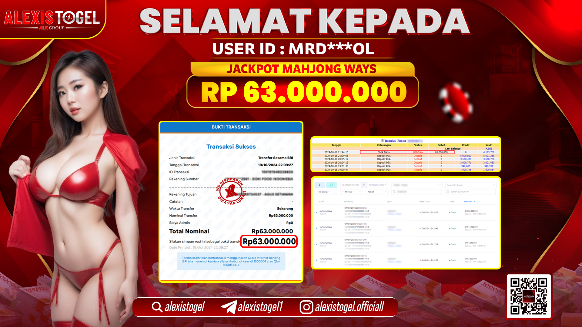 ALEXISTOGEL SLOT MAHJONG WAYS RP.63.000.000 LUNAS