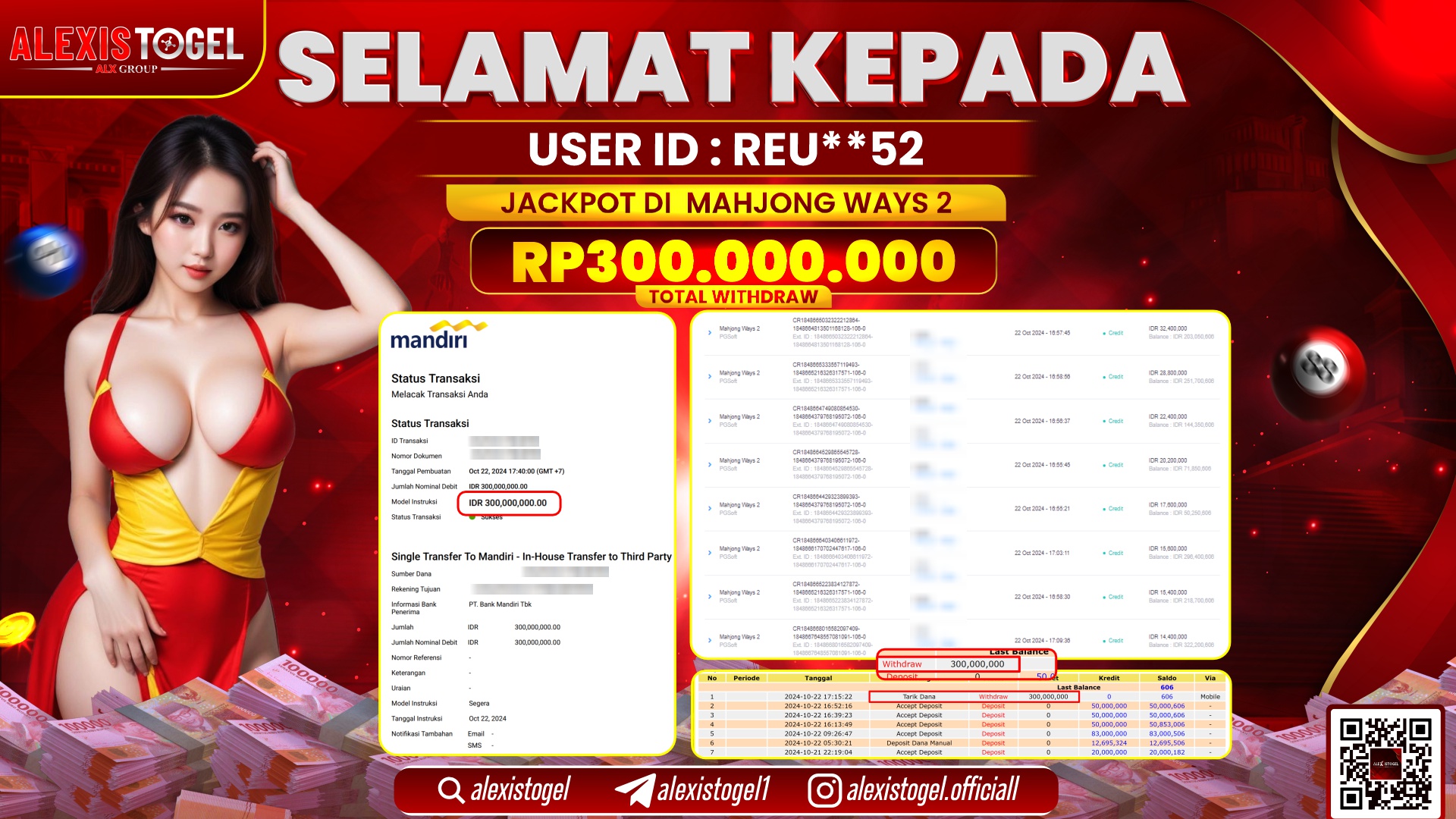 ALEXISTOGEL SLOT MAHJONG WAYS RP.300.000.000 LUNAS