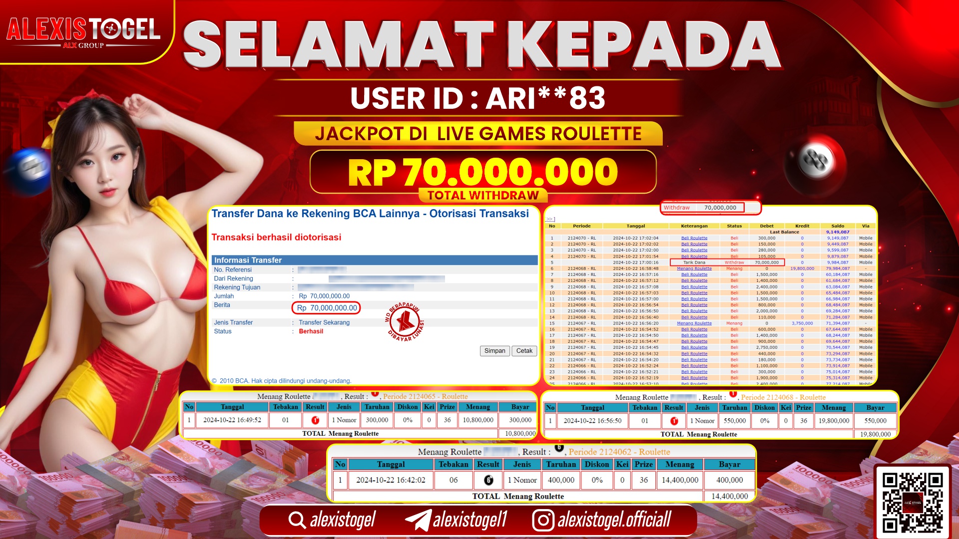 ALEXISTOGEL LIVE GAMES ROULETTE RP.70.000.000 LUNAS