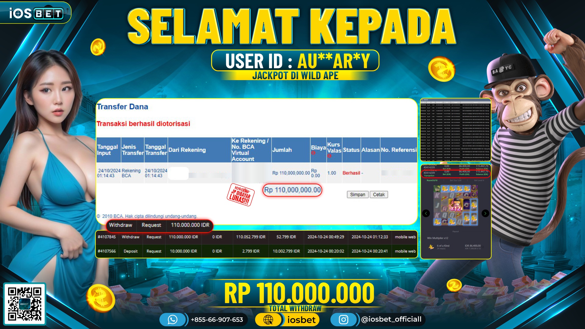 Bukti Pembayaran LUNAS SLOT GAME GACOR Rp.110.000.000,-