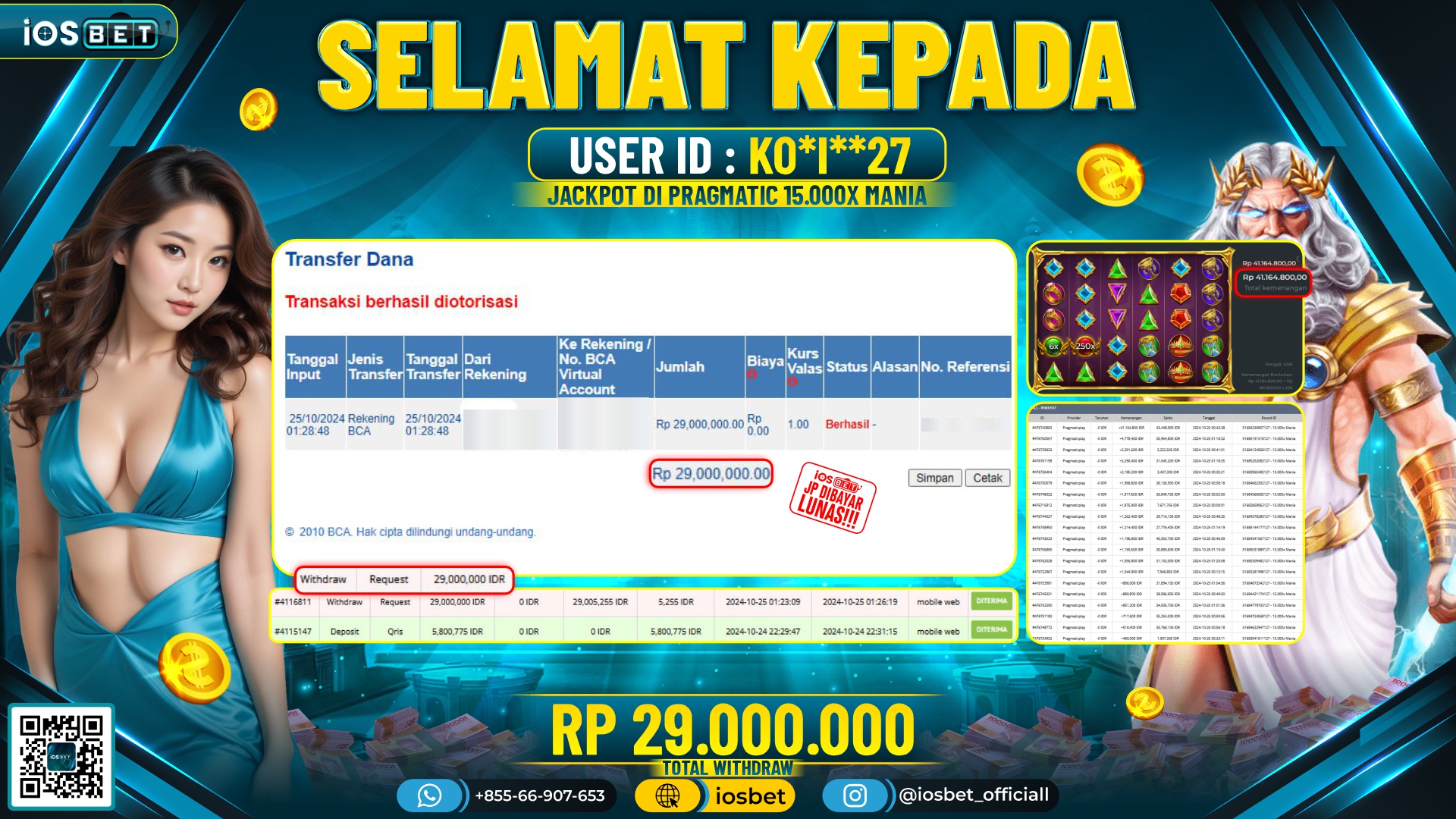 Bukti Pembayaran LUNAS SLOT GAME GACOR Rp.29.000.000,-
