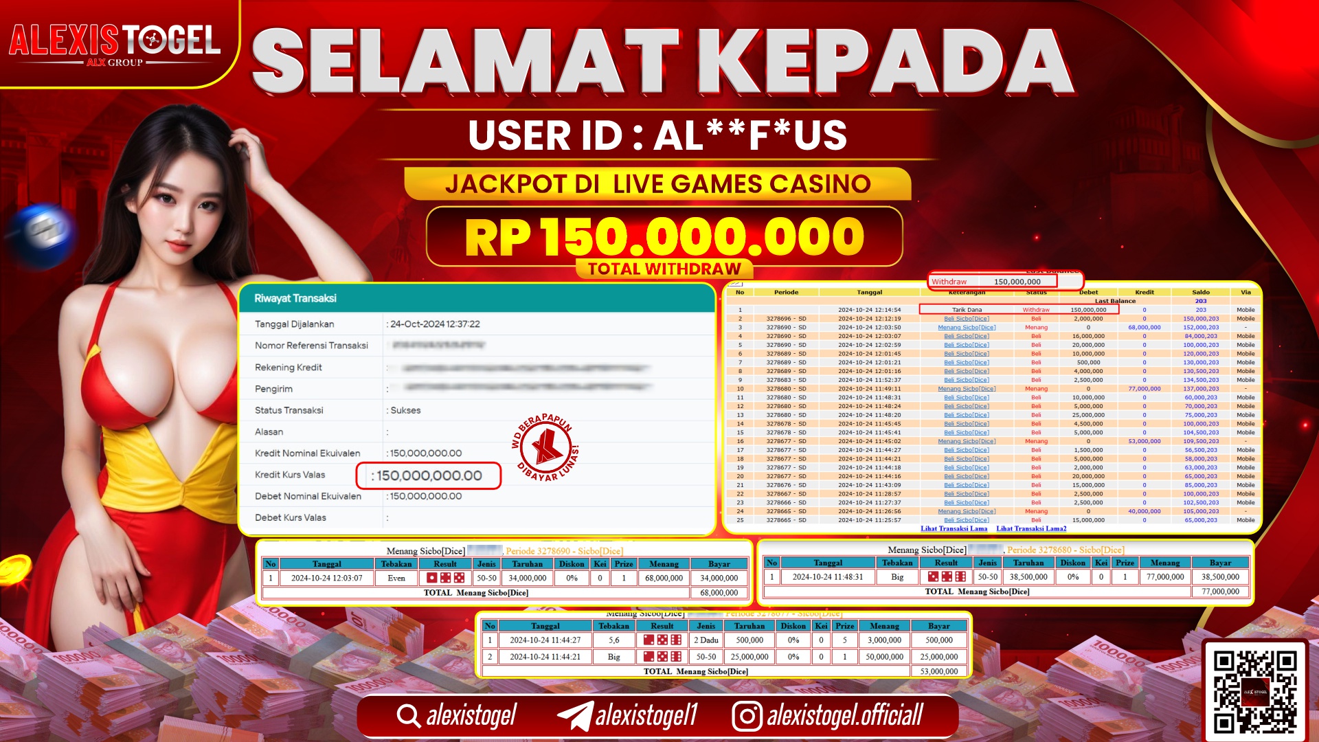 ALEXISTOGEL LIVE GAMES CASINO RP.150.000.000 LUNAS