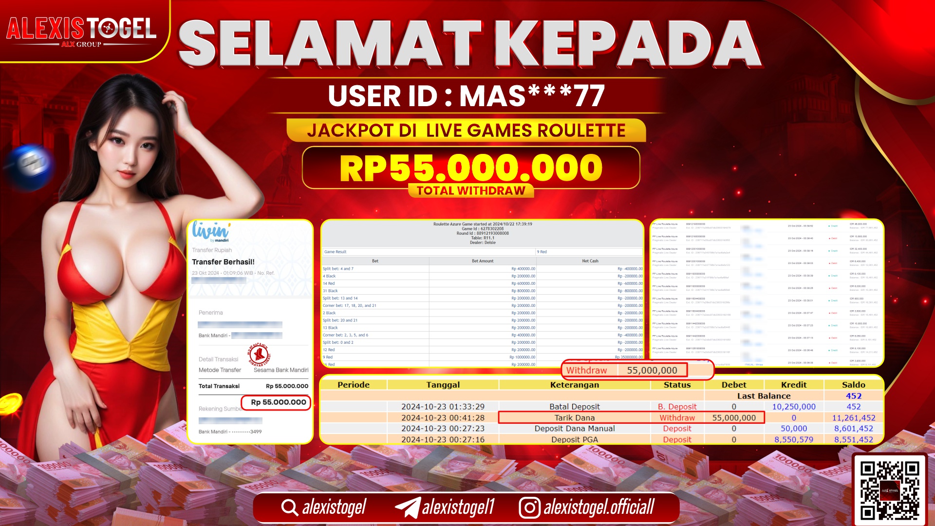 ALEXISTOGEL LIVE GAMES ROULETTE RP.55.000.000 LUNAS