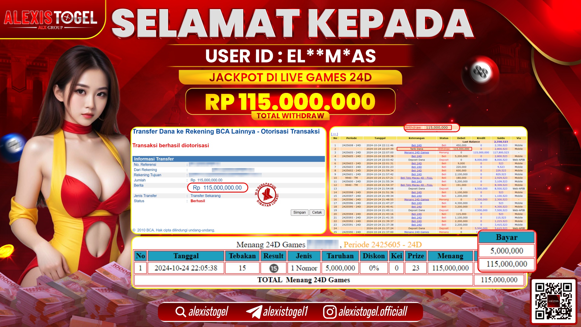 ALEXISTOGEL LIVE GAMES 24D RP.115.000.000 LUNAS