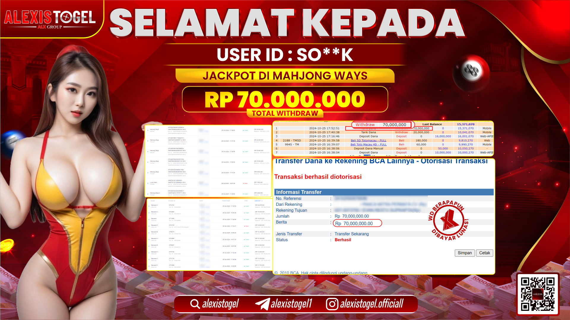 ALEXISTOGEL SLOT MAHJONG WAYS RP.70.000.000 LUNAS