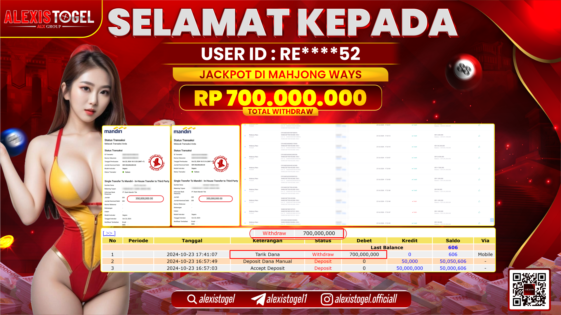 ALEXISTOGEL SLOT MAHJONG WAYS RP.700.000.000 LUNAS