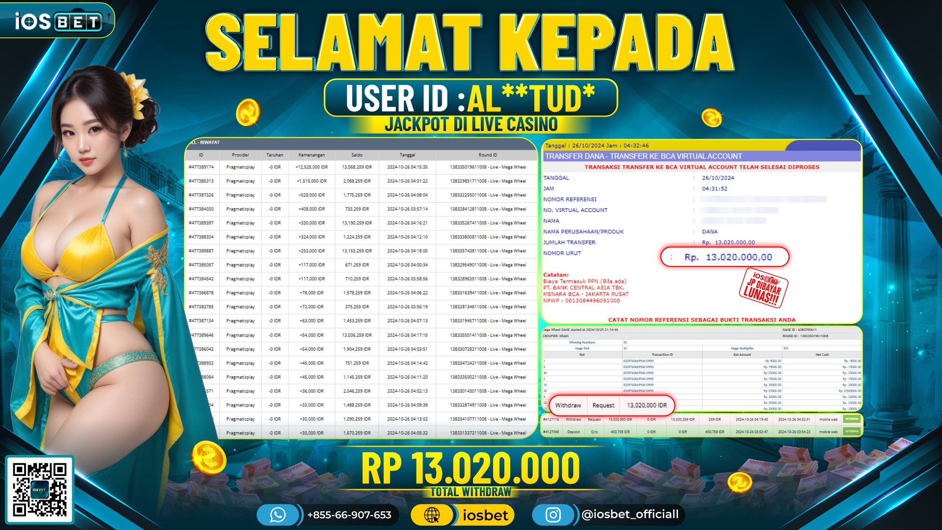 Bukti Pembayaran LUNAS LIVE GAME GACOR Rp.13.020.000,-