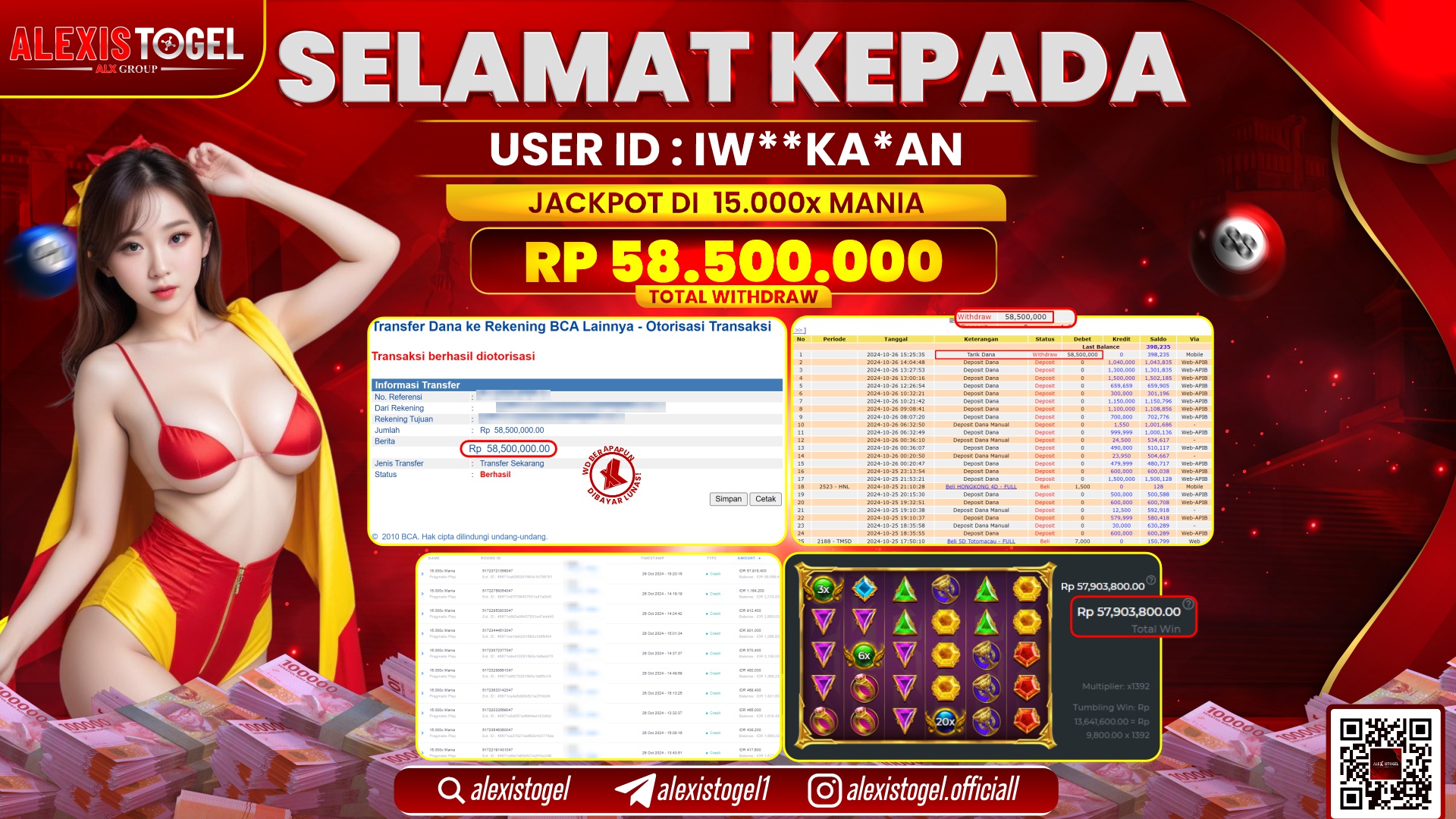 ALEXISTOGEL SLOT 15.000X MANIA RP.58.500.000 LUNAS