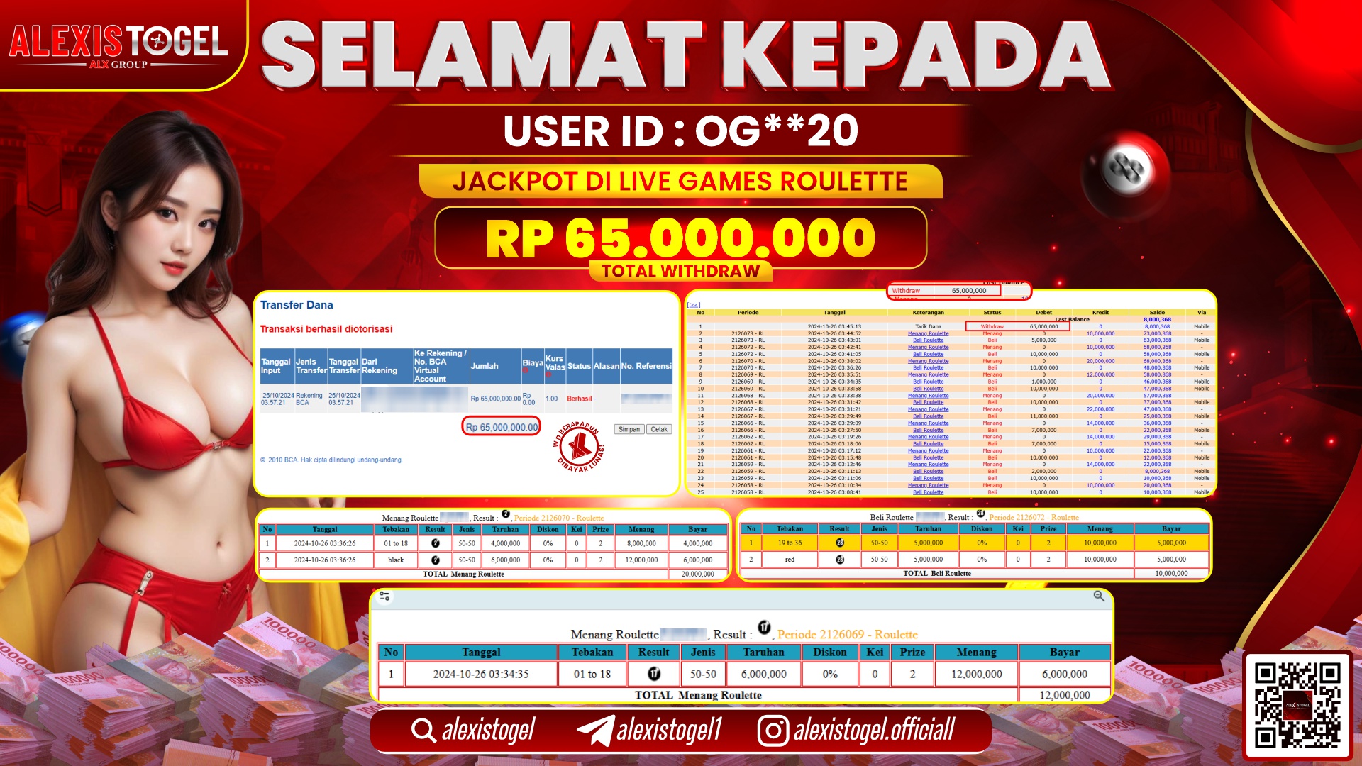 ALEXISTOGEL LIVE GAMES ROULETTE RP.65.000.000 LUNAS