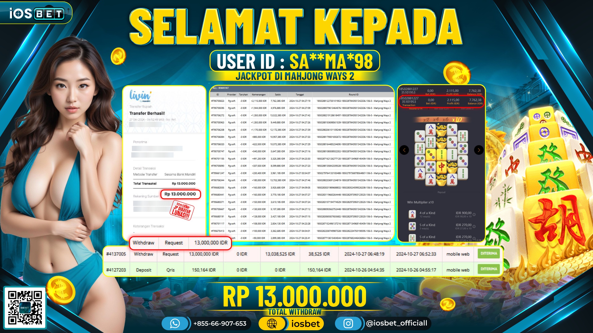 Bukti Pembayaran LUNAS SLOT GAME GACOR Rp.13.000.000,-