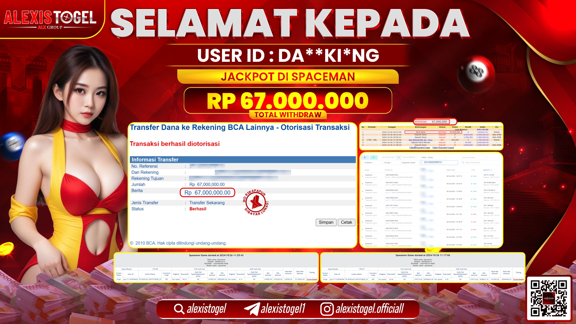 ALEXISTOGEL SLOT SPACEMAN RP.67.000.000 LUNAS