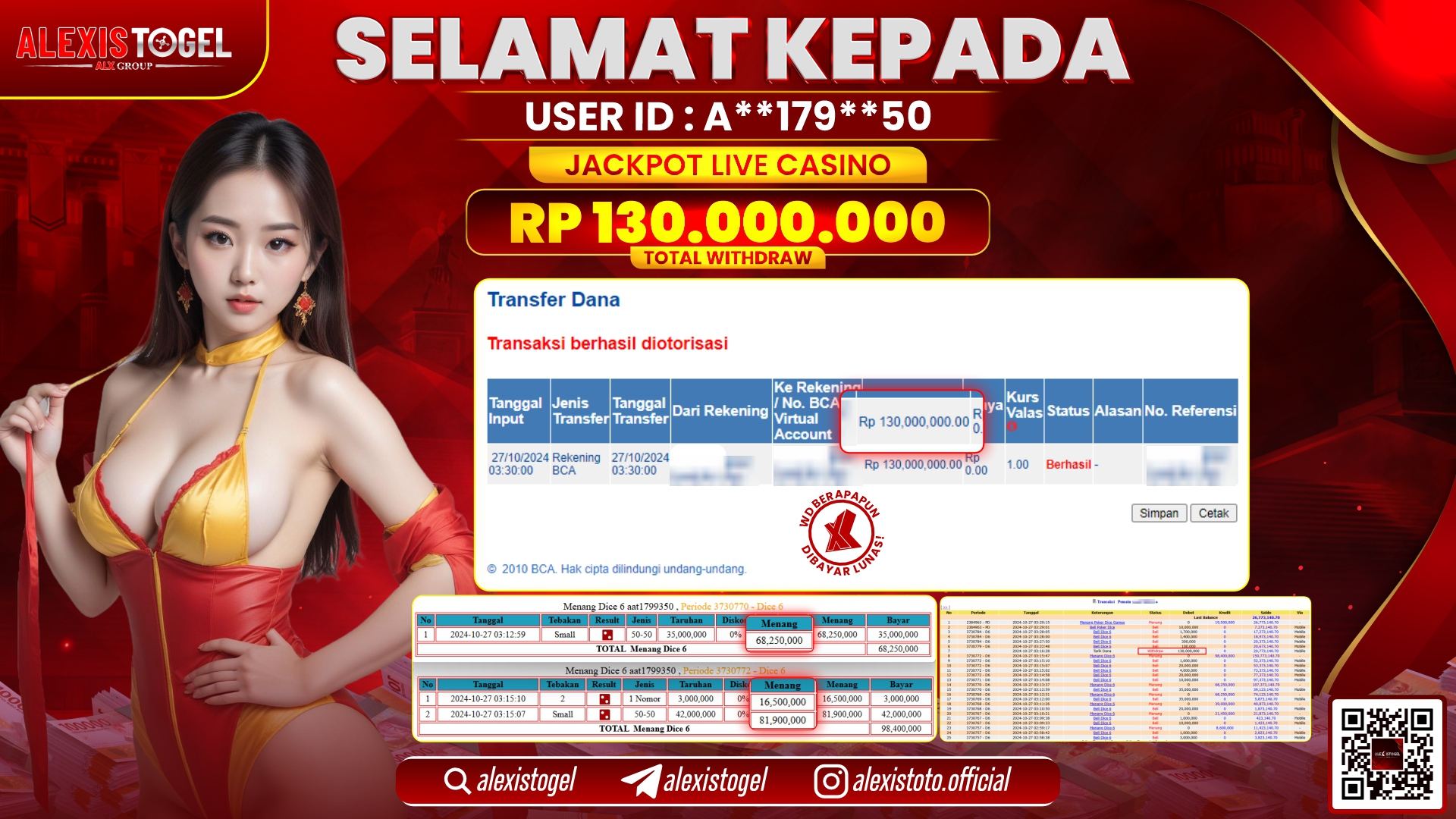ALEXISTOGEL LIVE CASINO RP.130.000.000 LUNAS