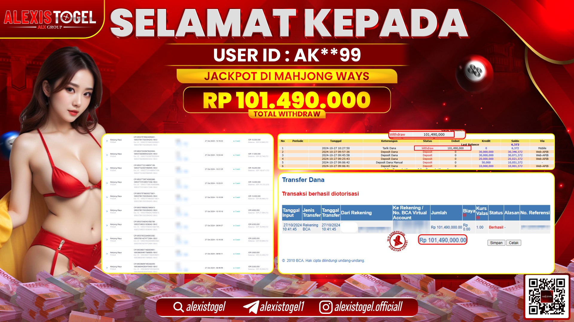 ALEXISTOGEL SLOT MAHJONG WAYS RP.101.490.000 LUNAS