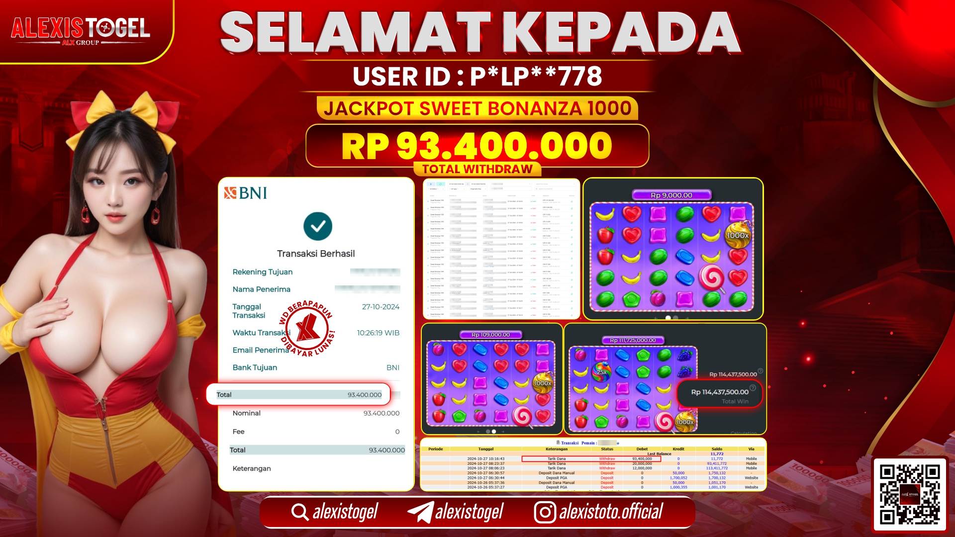 ALEXISTOGEL SLOT SWEET BONANZA RP.93.400.000 LUNAS