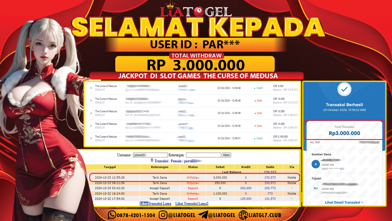 LIATOGEL - JACKPOT SLOT GAMES THE CURSE OF MEDUSA  RP 3.000.000,- LUNAS