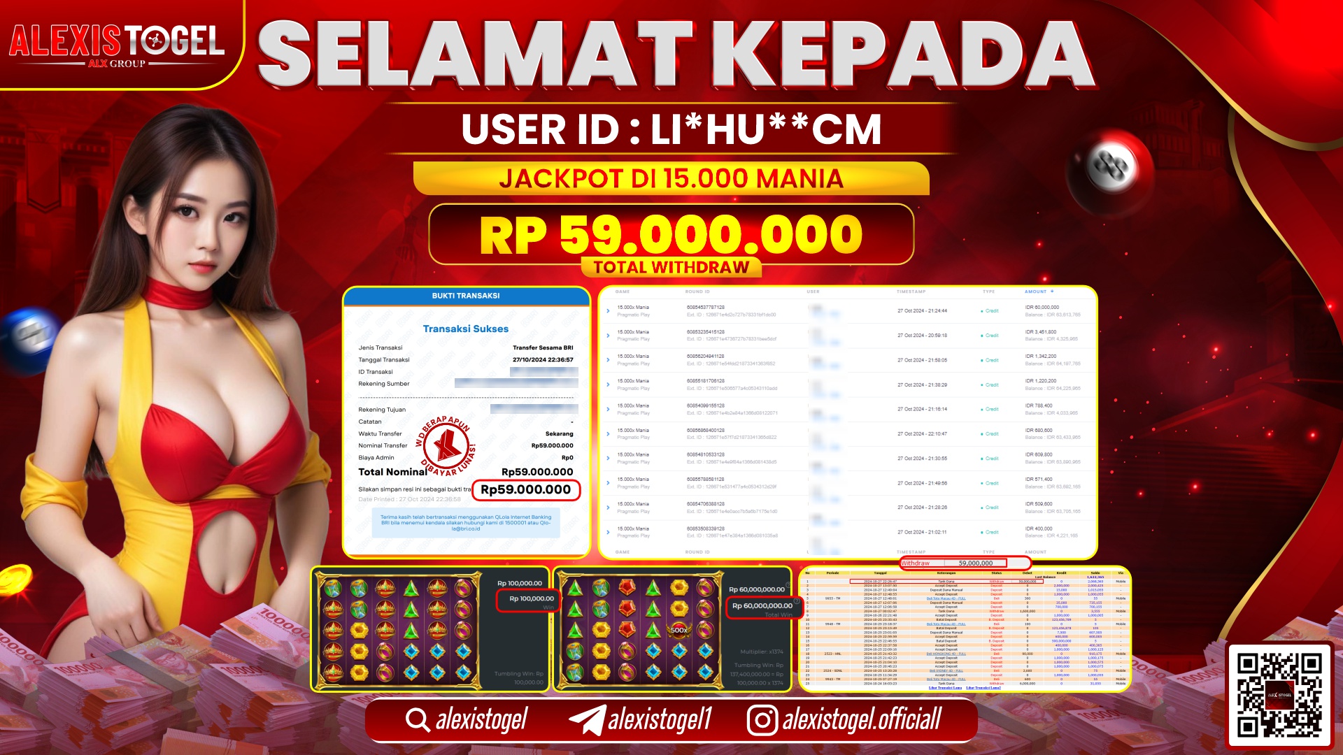 ALEXISTOGEL SLOT 15.000X MANIA RP.59.000.000 LUNAS