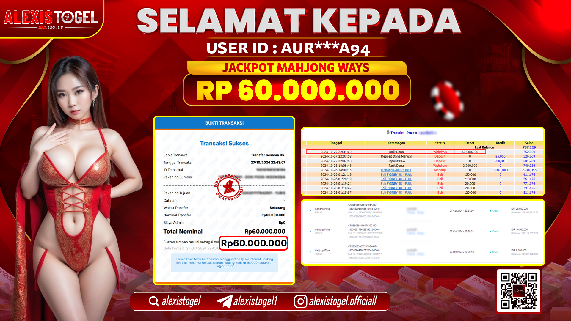 ALEXISTOGEL SLOT MAHJONG WAYS RP.60.000.000 LUNAS