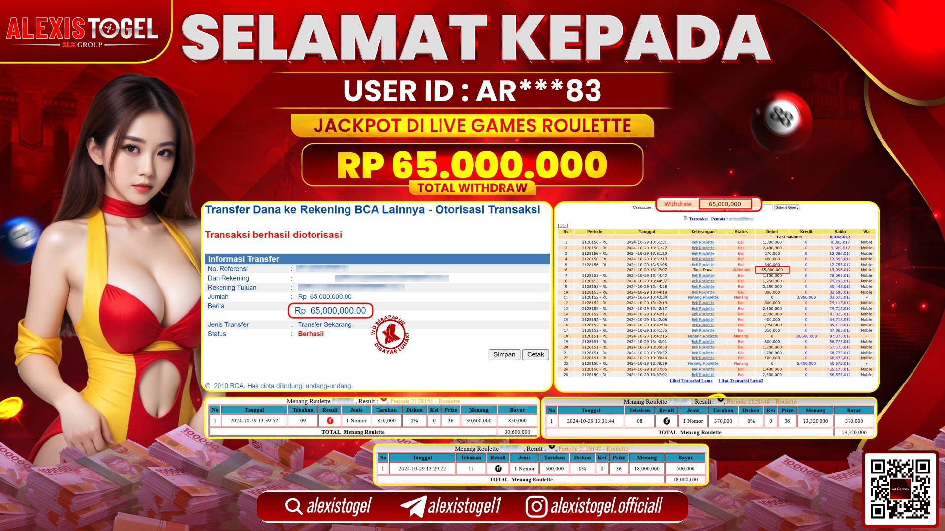 ALEXISTOGEL LIVE GAMES ROULETTE RP.65.000.000 LUNAS