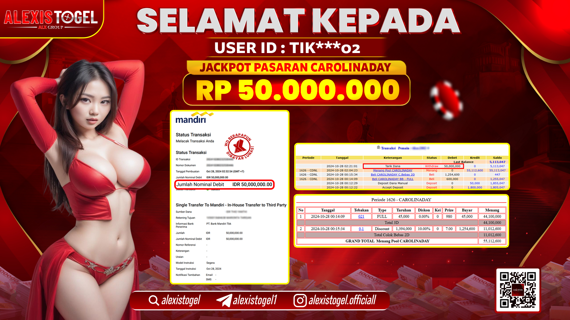 ALEXISTOGEL TOGEL CAROLINA DAY RP.50.000.000 LUNAS