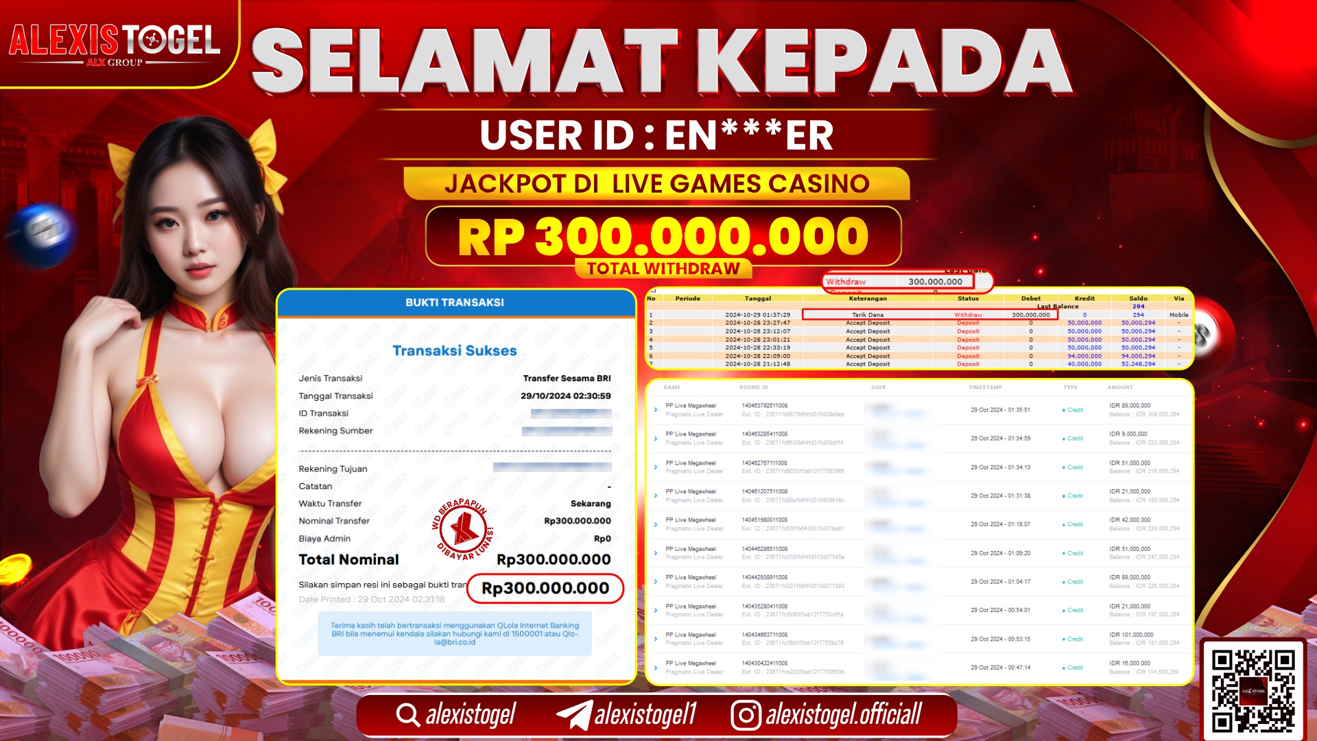 ALEXISTOGEL LIVE GAMES CASINO RP.300.000.000 LUNAS