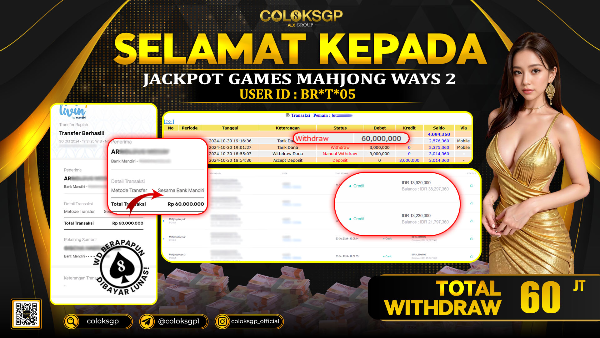 COLOKSGP JACKPOT SLOT GAMES RP 60.000.000 LUNAS