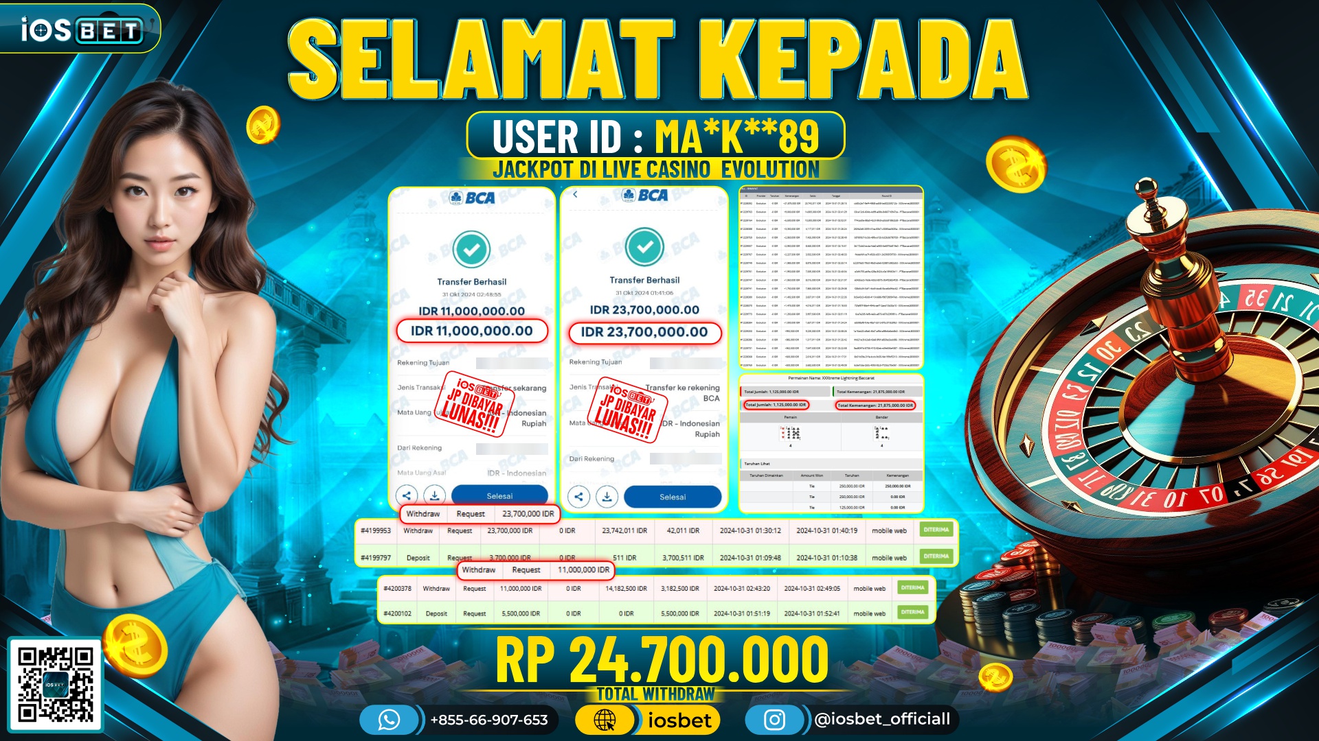 Bukti Pembayaran LUNAS LIVE GAME GACOR Rp.24.700.000,-