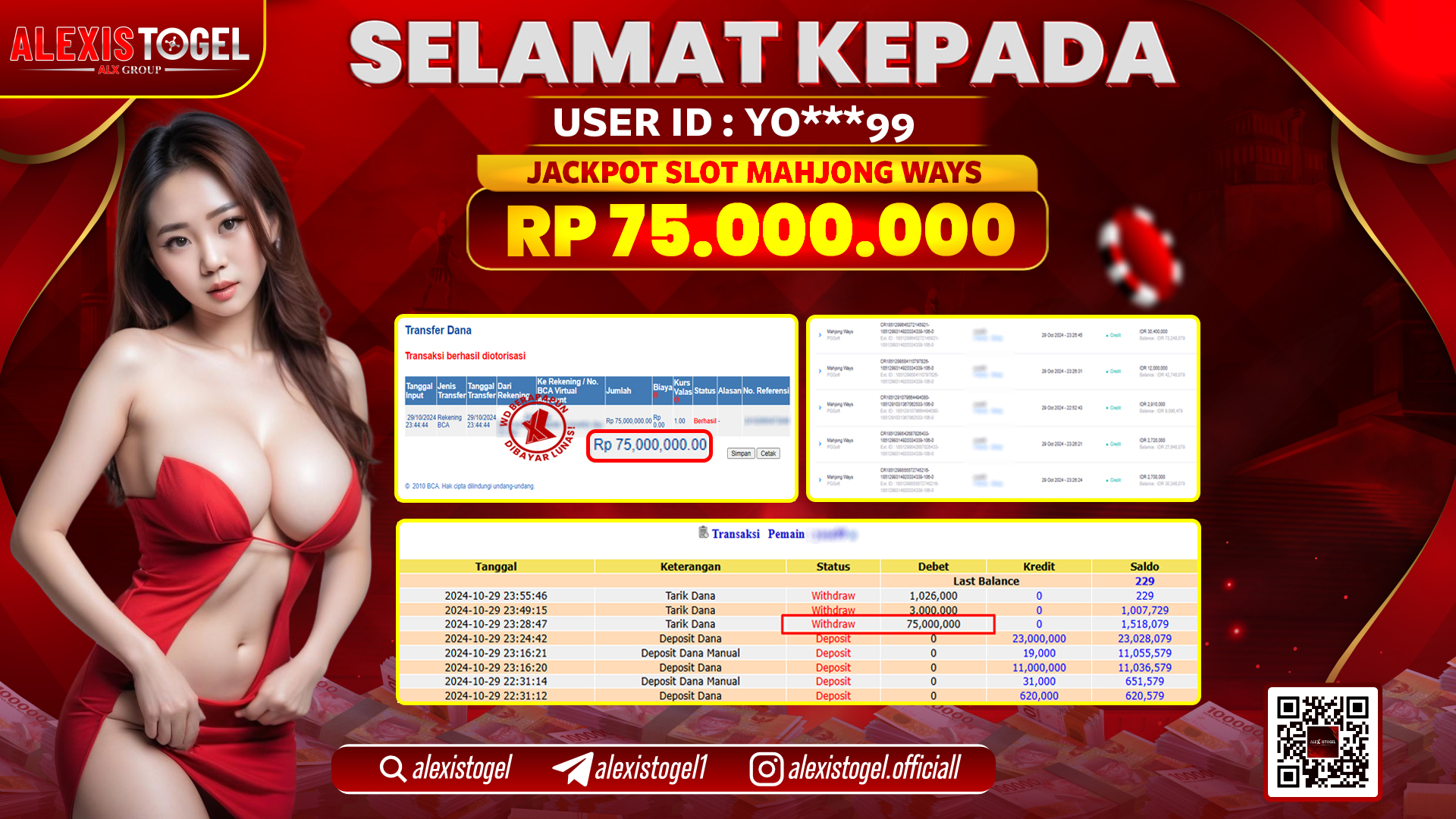 ALEXISTOGEL SLOT MAHJONG WAYS RP.75.000.000 LUNAS