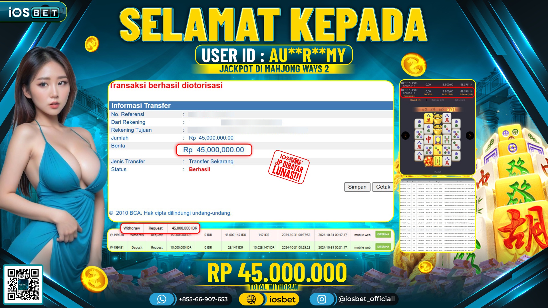 Bukti Pembayaran LUNAS SLOT GAME GACOR Rp.45.000.000,-