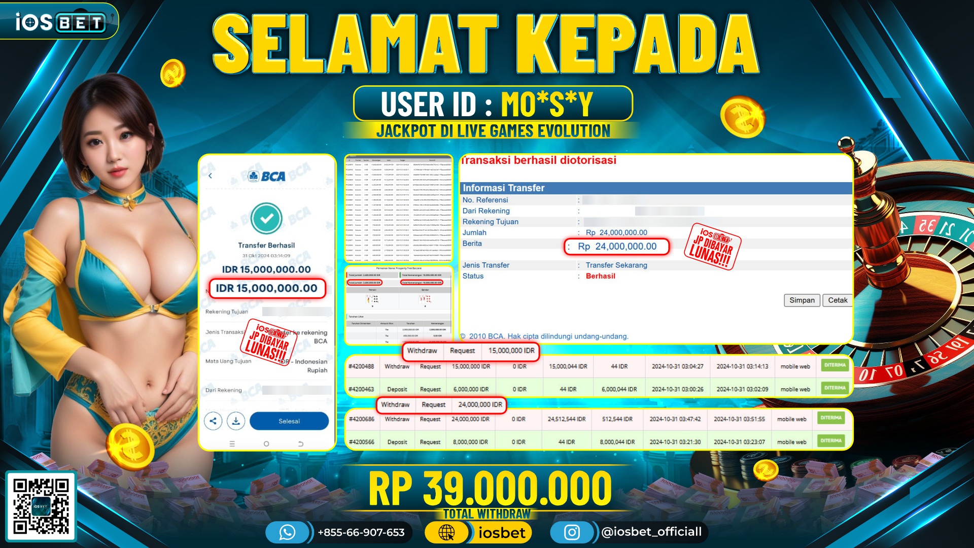 Bukti Pembayaran LUNAS LIVE GAME GACOR Rp.39.000.000,-
