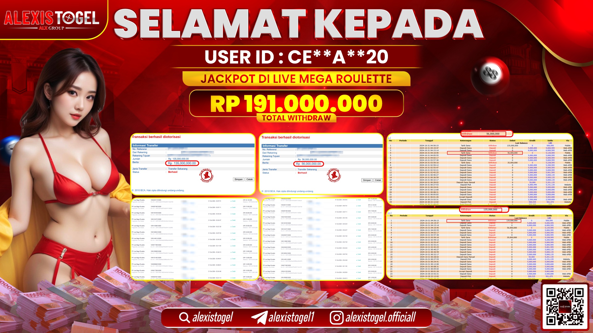 ALEXISTOGEL LIVE GAMES ROULETTE RP.191.000.000 LUNAS