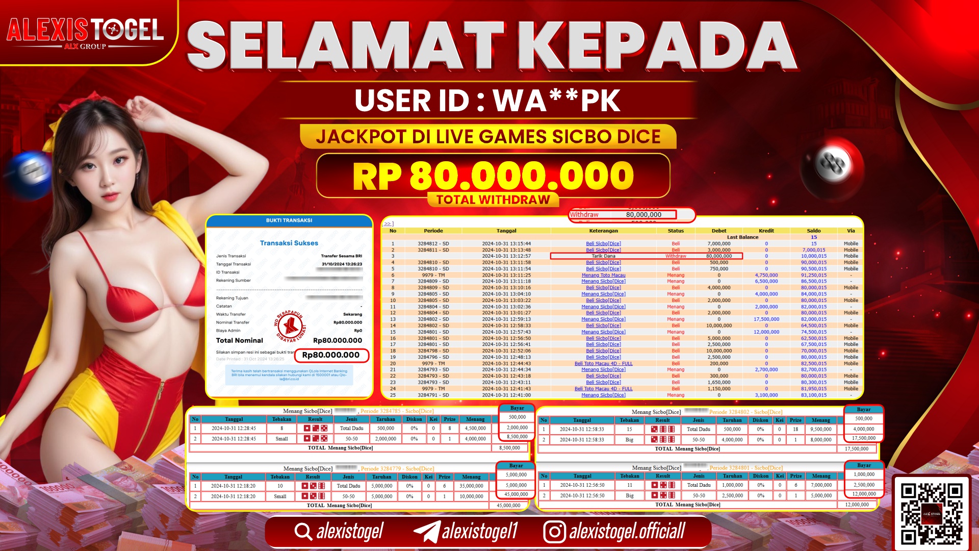 ALEXISTOGEL LIVE GAMES SICBO DICE RP.80.000.000 LUNAS