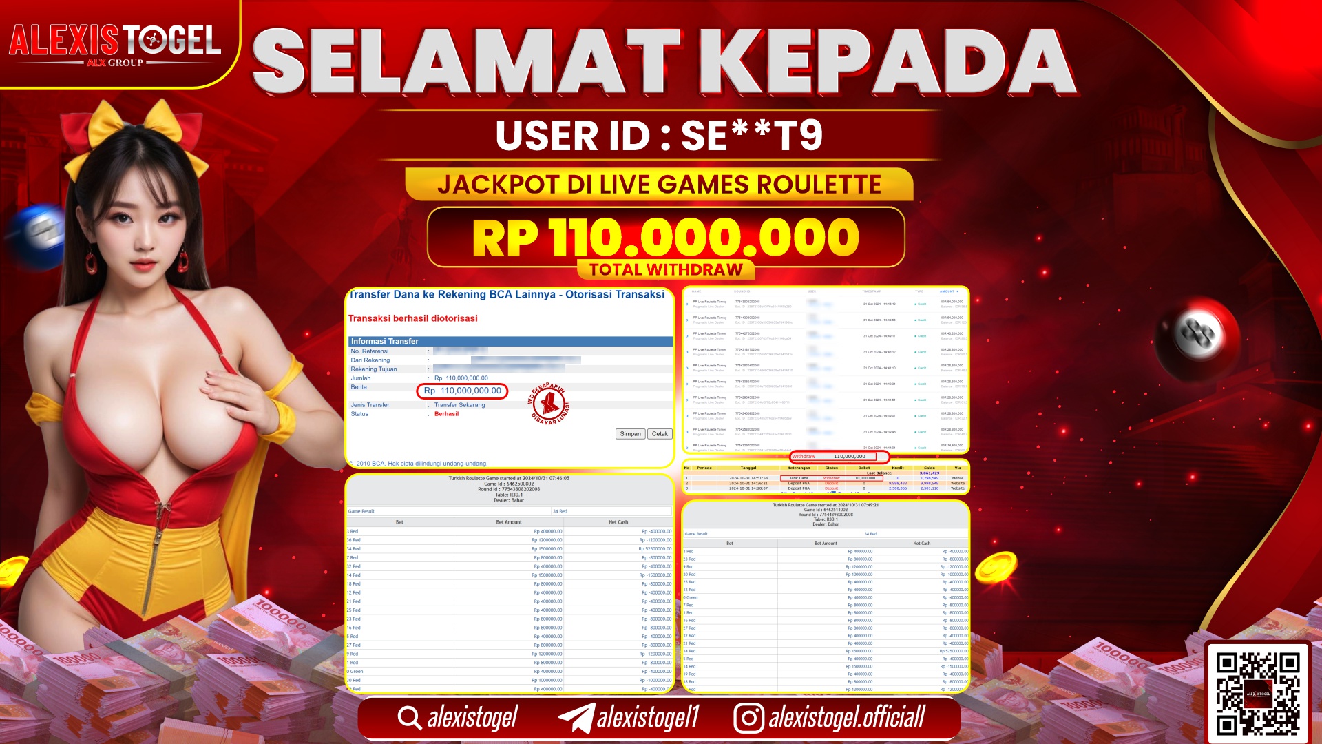 ALEXISTOGEL LIVE GAMES ROULETTE RP.110.000.000 LUNAS