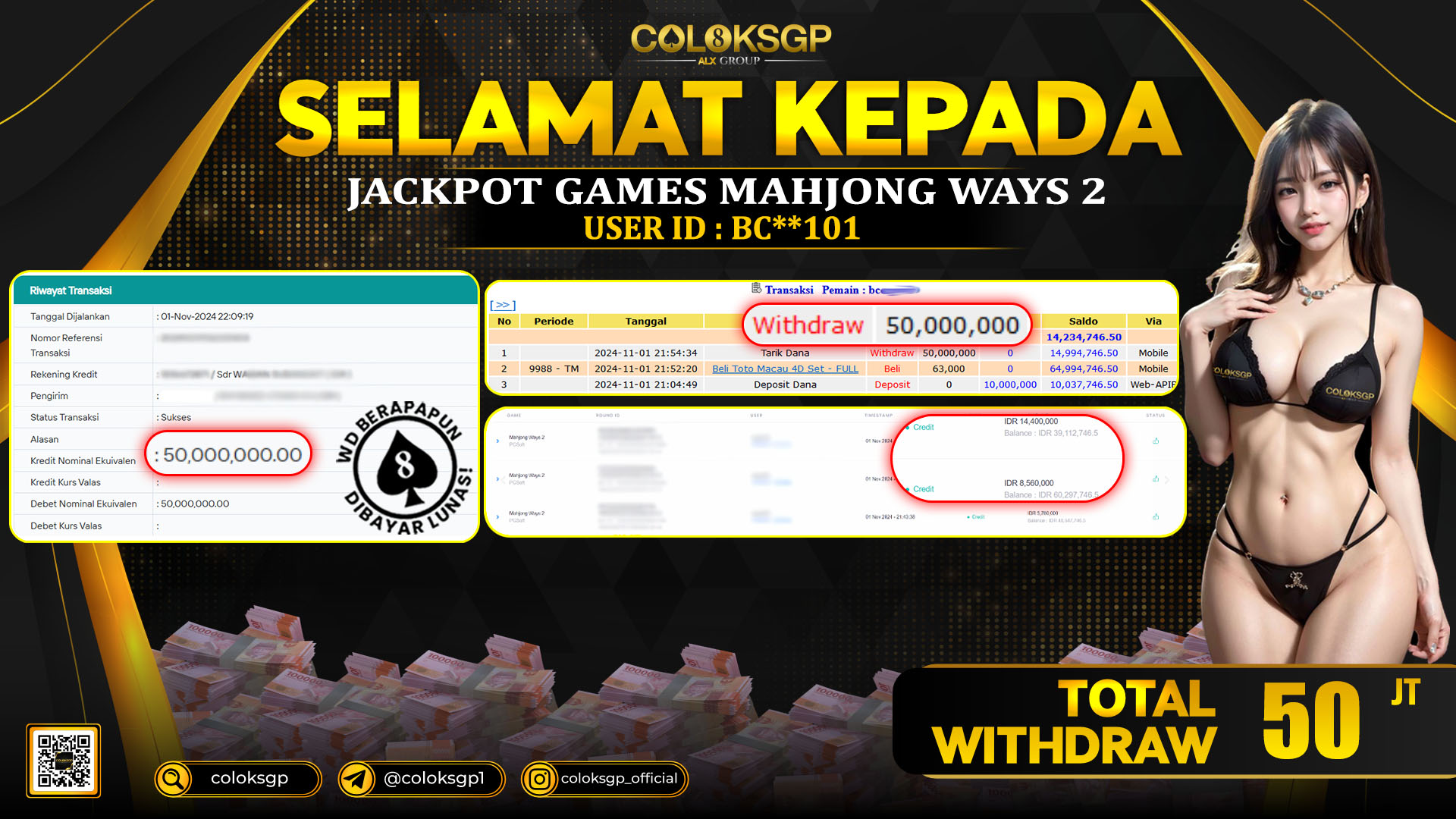 COLOKSGP JACKPOT SLOT GAMES RP 50.000.000 LUNAS
