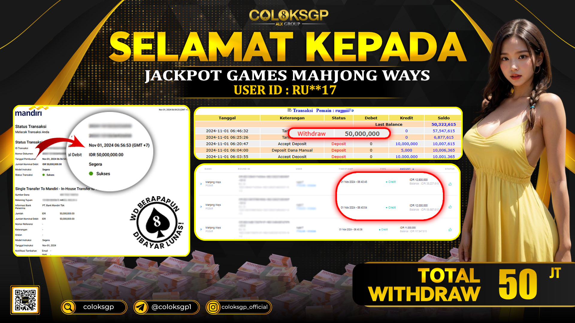 COLOKSGP JACKPOT SLOT GAMES RP 50.000.000 LUNAS