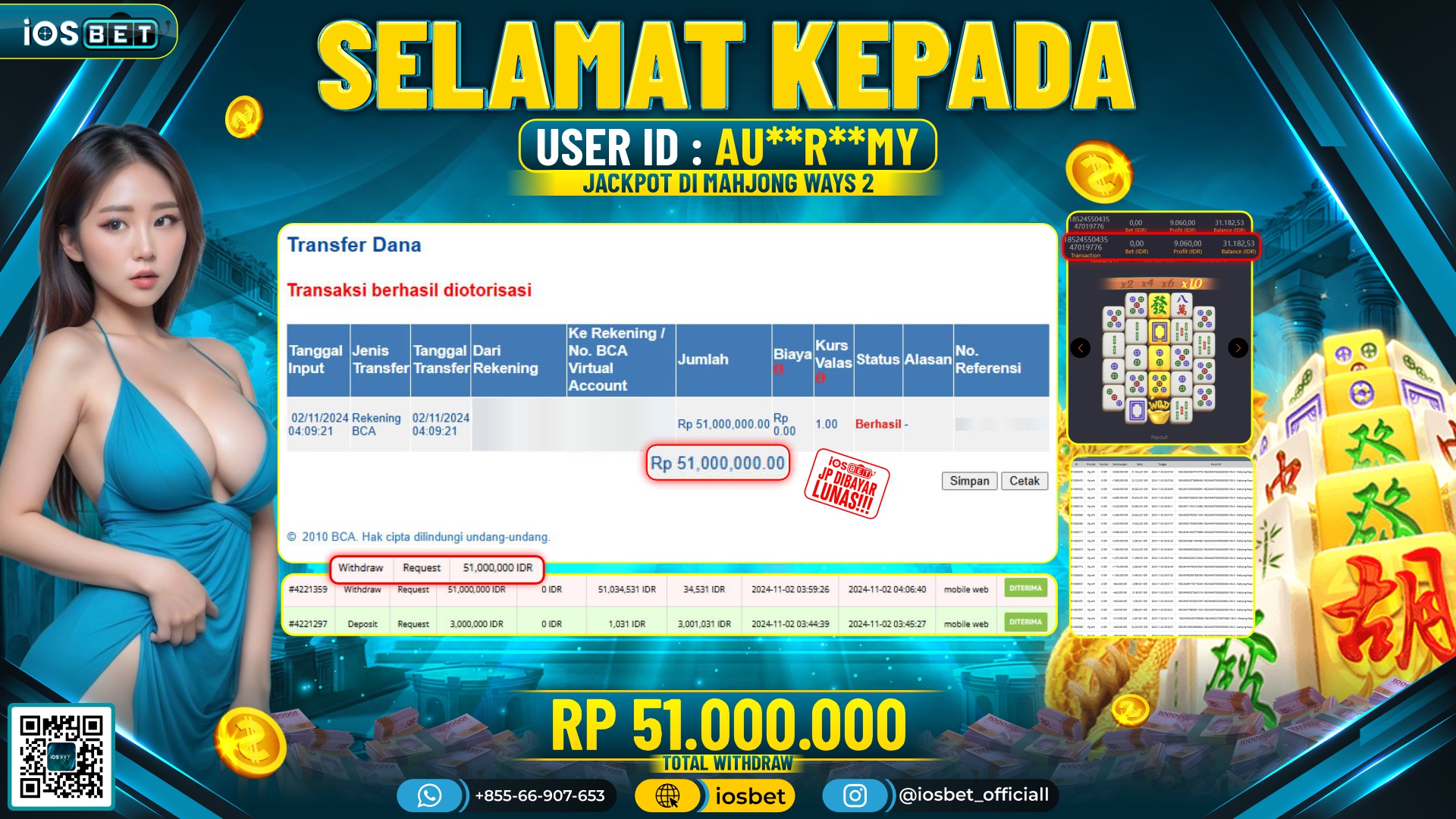 Bukti Pembayaran LUNAS SLOT GAME GACOR Rp.51.000.000,-