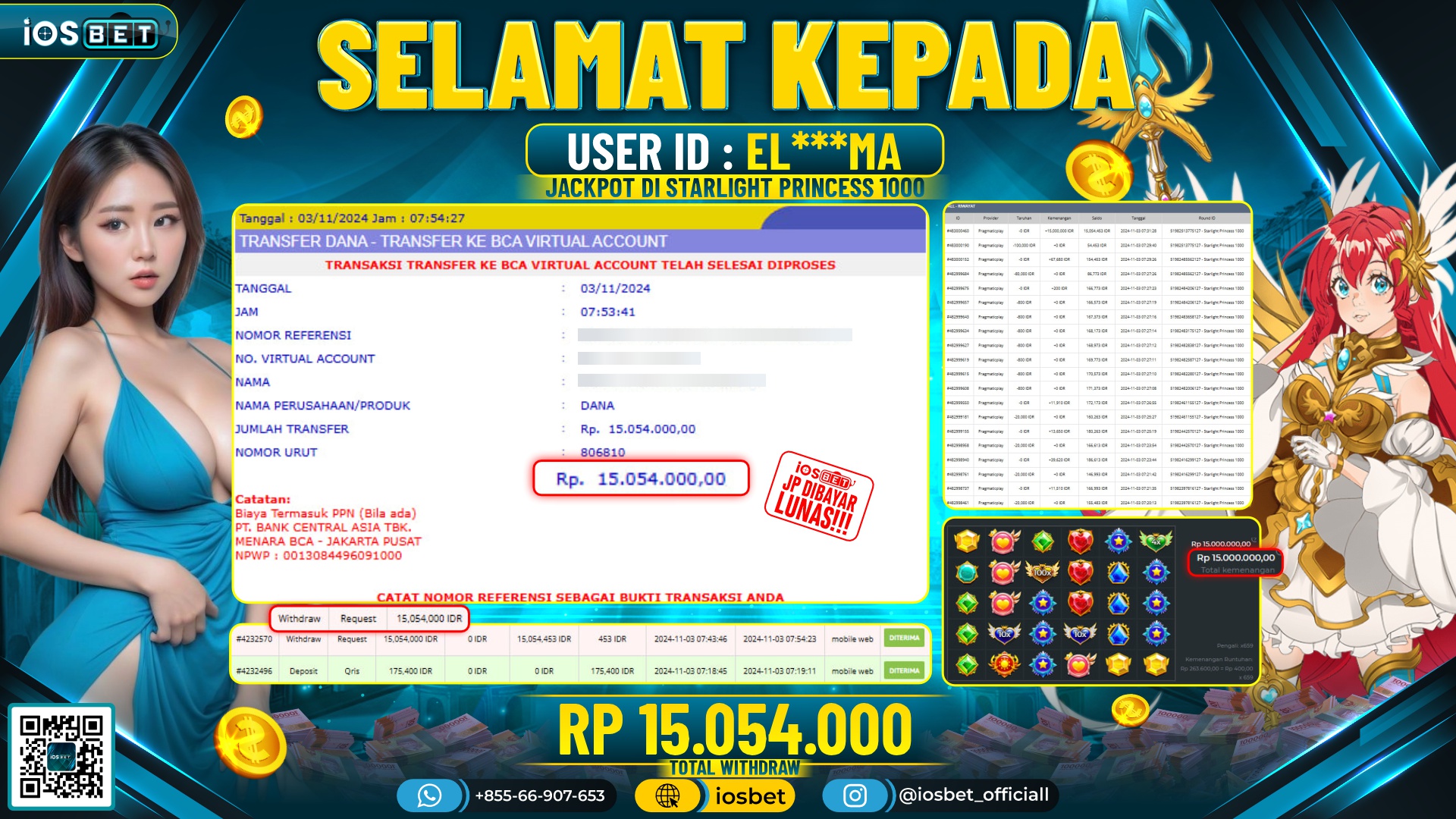 Bukti Pembayaran LUNAS SLOT GAME GACOR Rp.15.054.000,-
