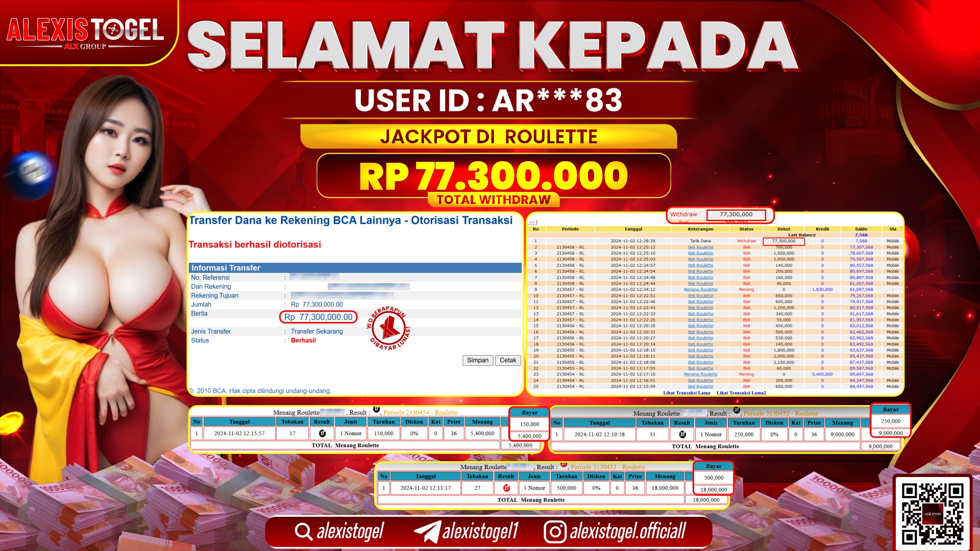 ALEXISTOGEL di CASINO ROULETTE RP.77.300.000 LUNAS