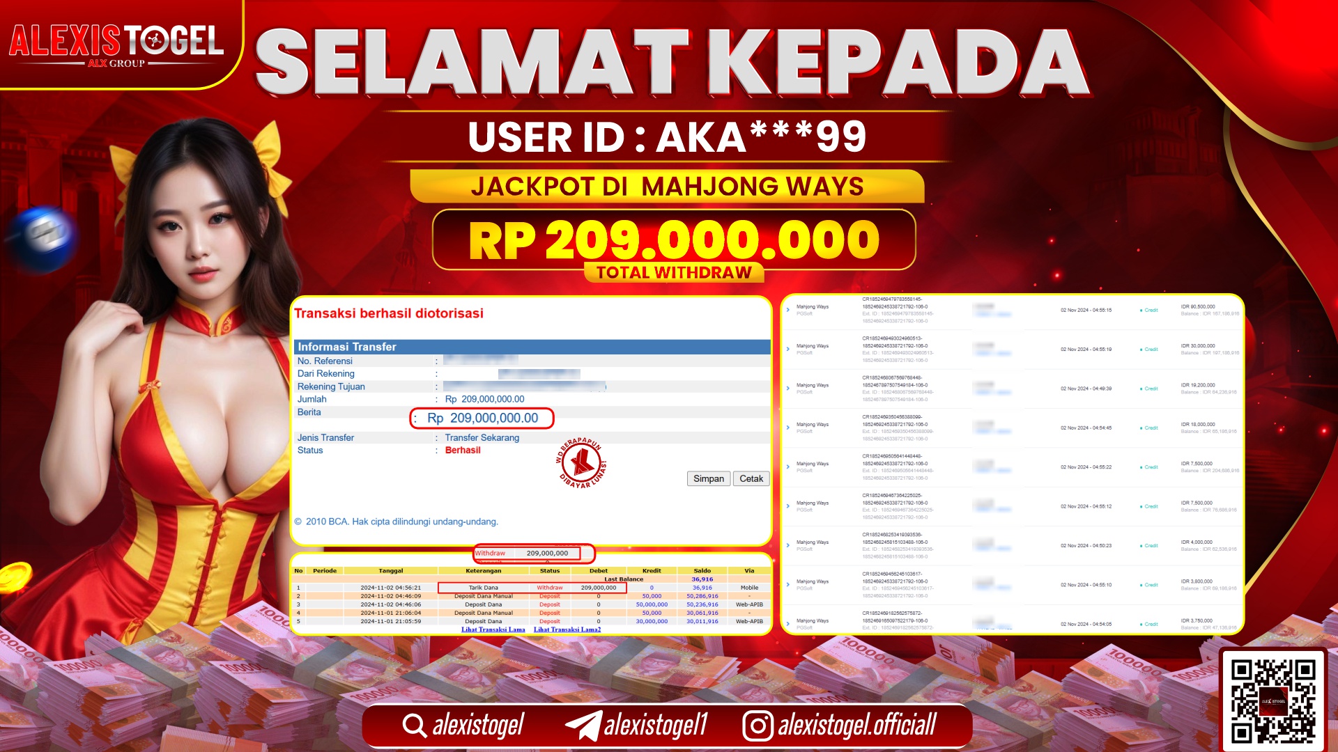 ALEXISTOGEL di SLOT MAHJONG WAYS RP.209.000.000 LUNAS