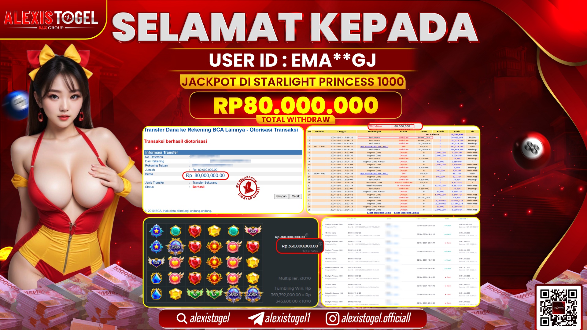 ALEXISTOGEL di SLOT STARLIGHT PRINCESS RP.80.000.000 LUNAS