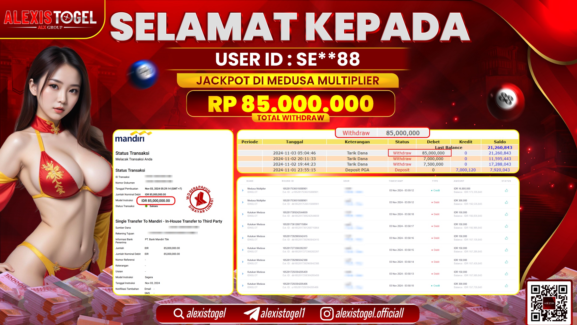 ALEXISTOGEL di SLOT MEDUSA MULTIPLIER RP.85.000.000 LUNAS
