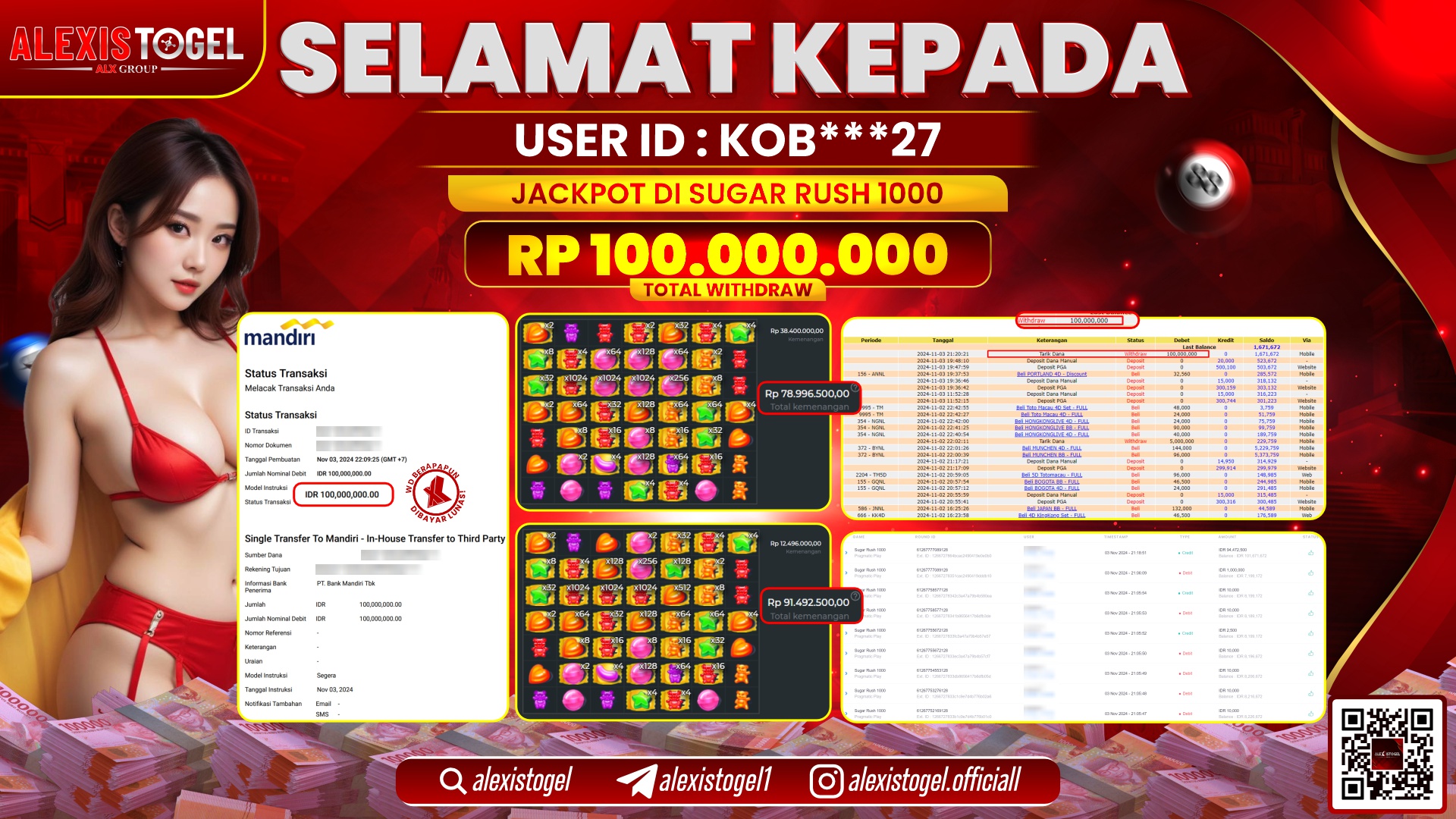 ALEXISTOGEL di SLOT SUGAR RUSH 1000 RP.100.000.000 LUNAS