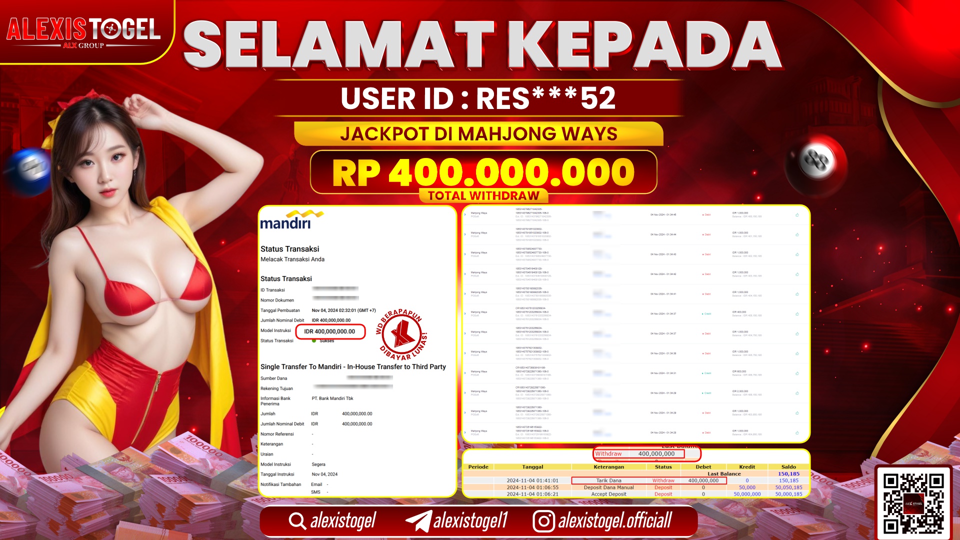 ALEXISTOGEL di SLOT MAHJONG WAYS RP.400.000.000 LUNAS