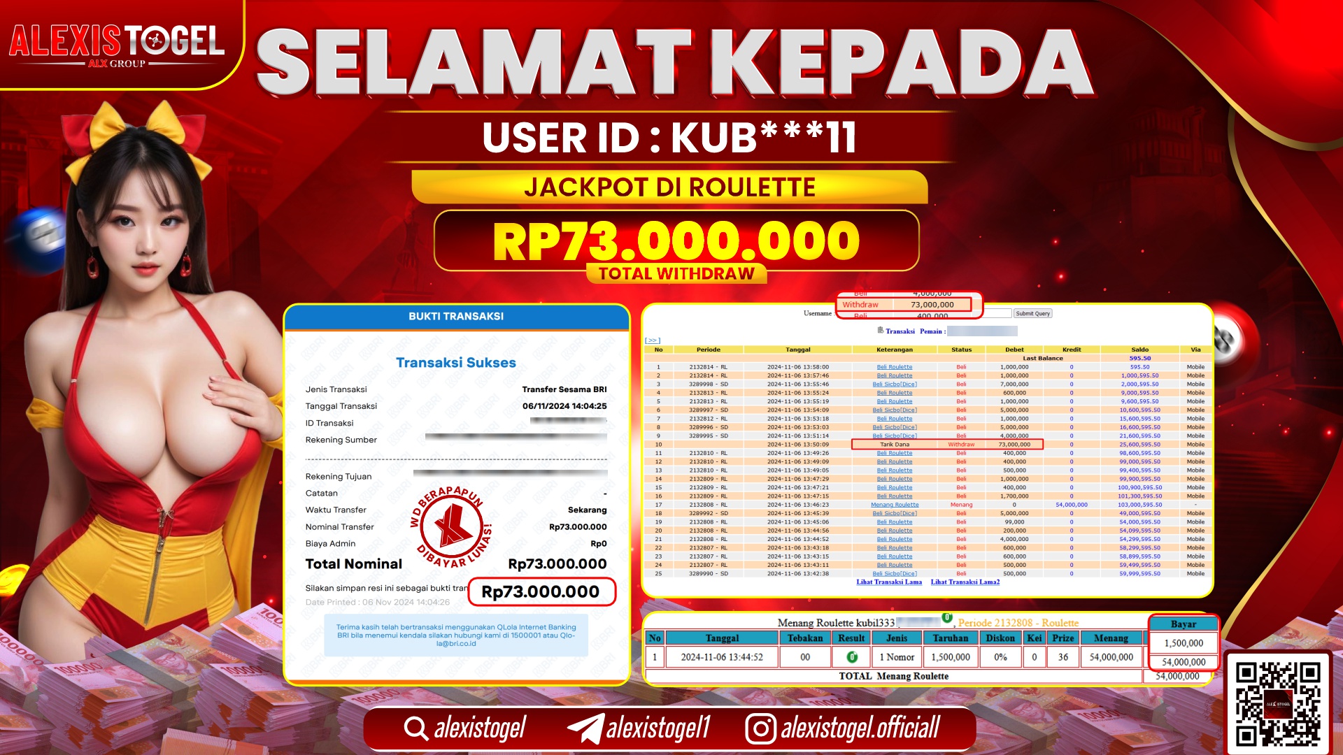 ALEXISTOGEL di CASINO ROULETTE RP.73.000.000 LUNAS
