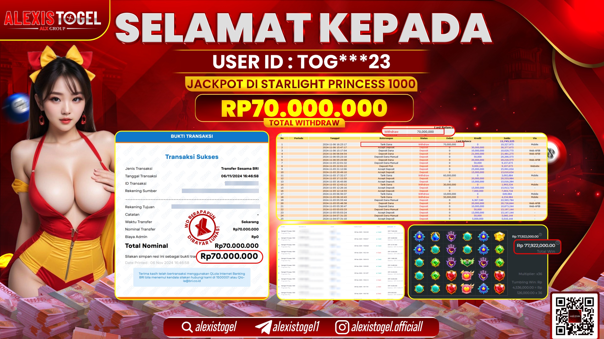 ALEXISTOGEL di SLOT STARLIGHT PRINCESS RP.70.000.000 LUNAS